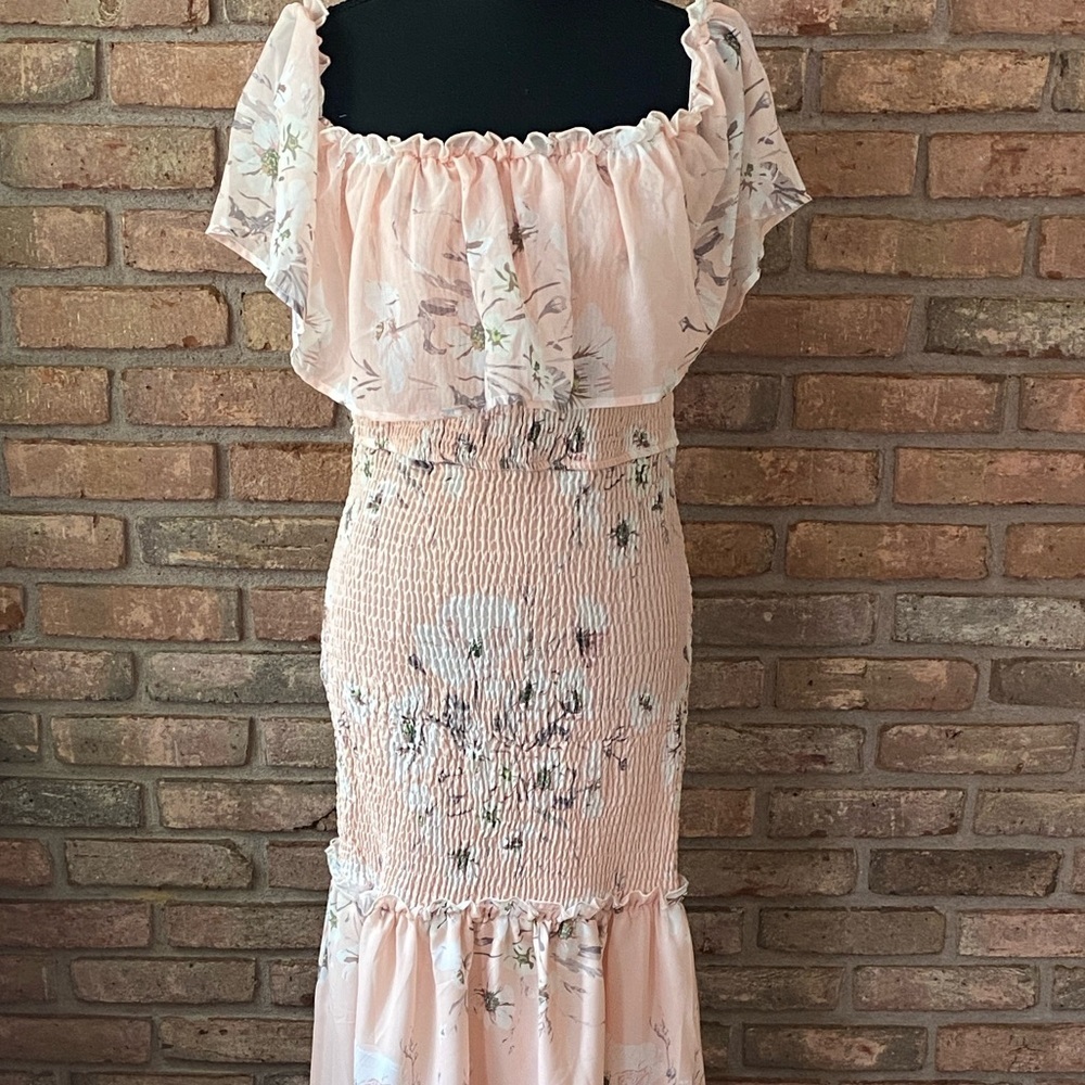 Simple Pink Floral Lined Maxi Dress Large NWOT